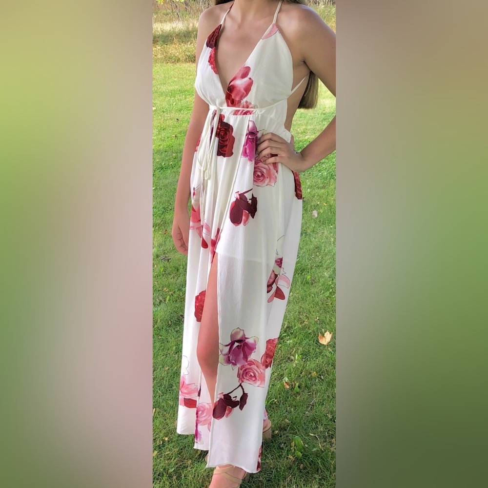 White/Pink Floral Maxi Dress